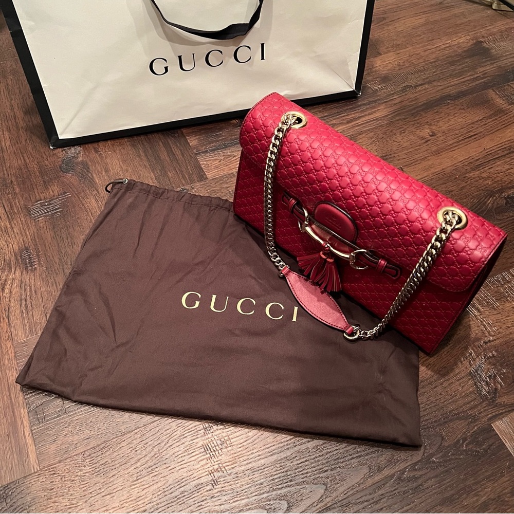Gucci Emily Burgundy Guccissma Red Shoulder Bag